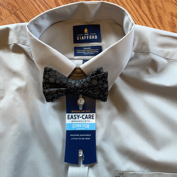 NEW Stafford Gray Dress Shirt w/ Bow Tie 17 32/33 - Picture 2 of 11